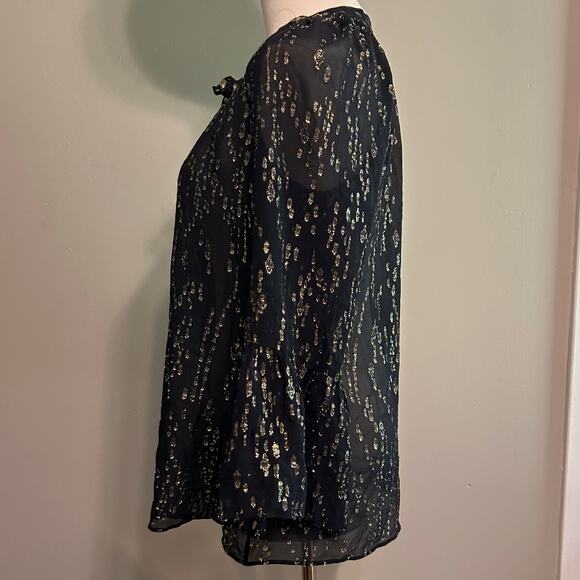 Lily Pulitzer Womens Size XS Black Sheer Gold Inlay Long Sleeve Blouse Top - Picture 8 of 11